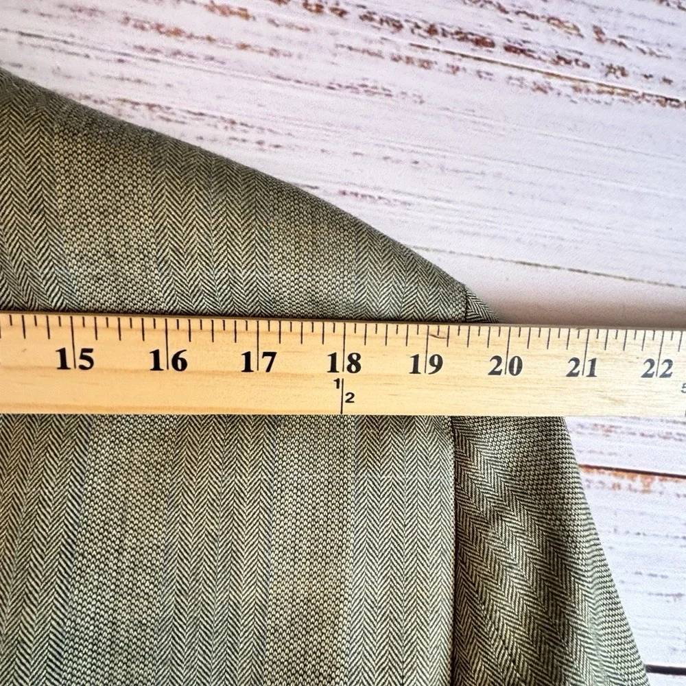 Tommy Hilfiger Blazer 42L Silk/Wool Herringbone Glen Plaid Greenish Beige Jacket